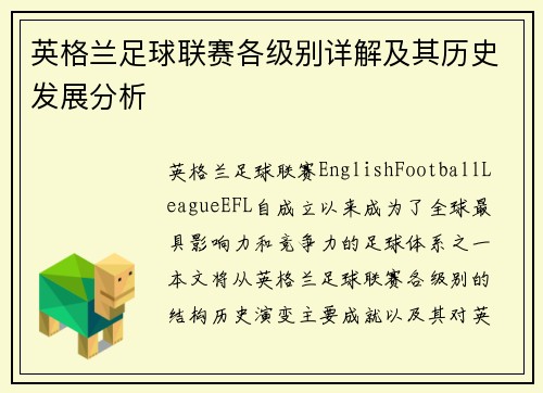英格兰足球联赛各级别详解及其历史发展分析